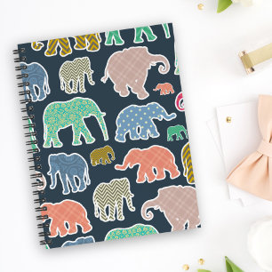 Colorful Elephants, Pattern Of Elephants, Zigzag Notizbuch