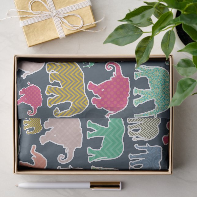 Colorful Elephants, Pattern Of Elephants, Zigzag Seidenpapier (Geschenk)