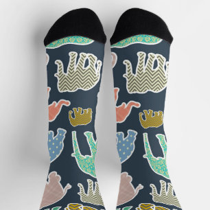 Colorful Elephants, Pattern Of Elephants, Zigzag Socken