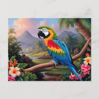 Colorful Exotic Parrot Bird on the Branch  Postkarte