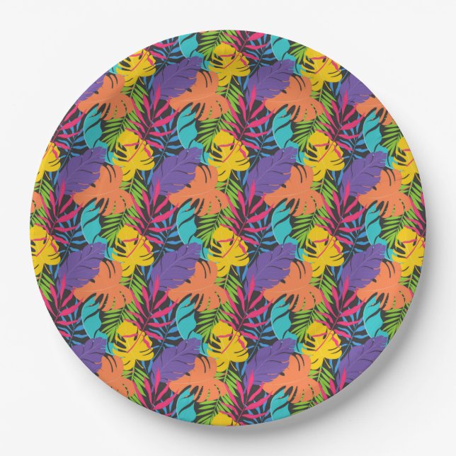 Colorful Exotic Tropical Leaves Pattern-23190 Pappteller (Vorderseite)