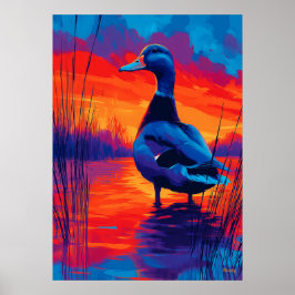 Colorful Expressionist Duck Sunset Wall Art Poster