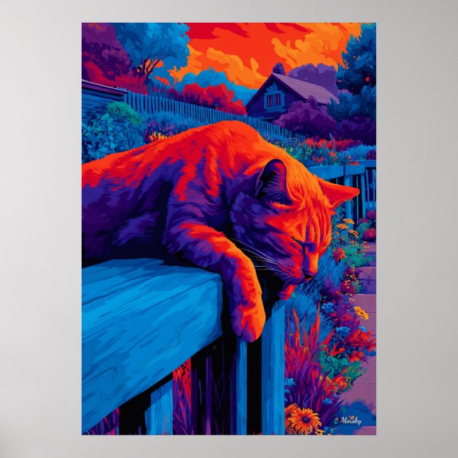 Colorful Expressionist Garden Cat Wall Art Poster (Vorne)