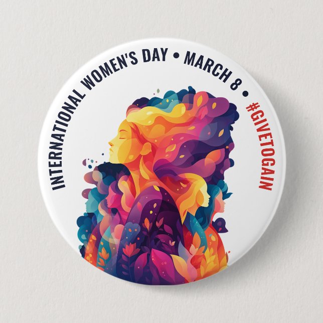 Colorful Faces Abstract Women's Day | IWD Button (Vorderseite)