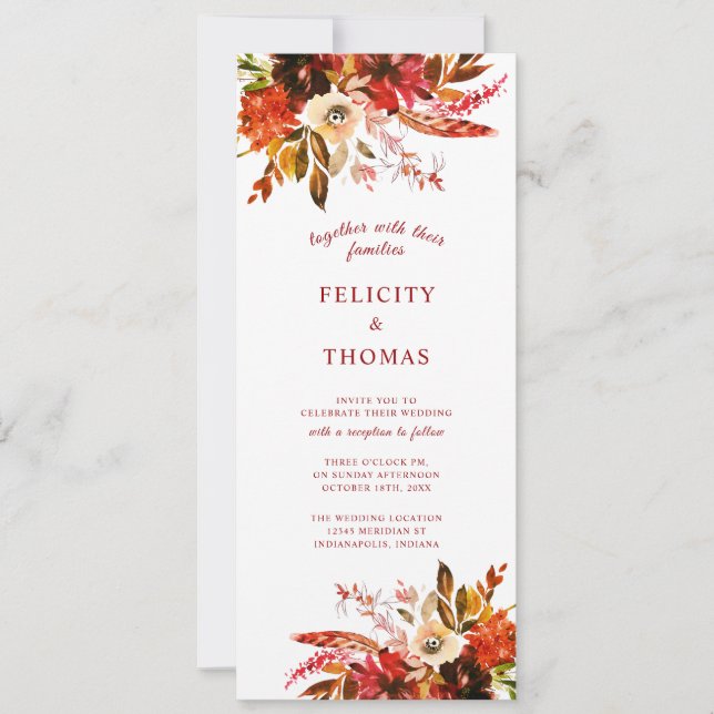 Colorful Fall Floral Elegant Boho Wedding Einladung (Vorderseite)