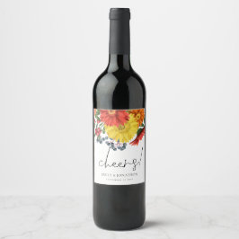 Colorful Fall Florals Cheers Names Wedding Weinetikett