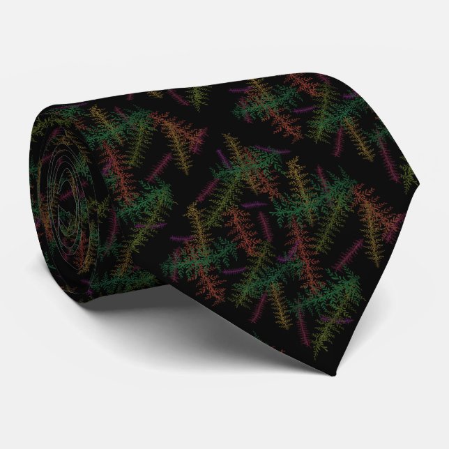 Colorful Fallen Leafy Repeating Pattern On Black   Krawatte (Gerollt)