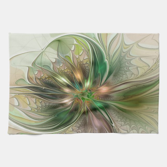 Colorful Fantasy Modern Abstract Fractal Flower Geschirrtuch (Horizontal)