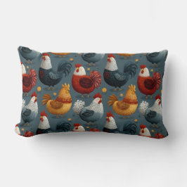Colorful Farm Rooster And Hens Lendenkissen