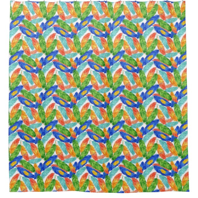 Colorful Feather Pattern — Seamless Watercolor Duschvorhang (Vorderseite)