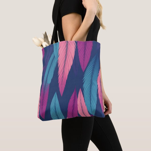 Colorful Feather Pattern Tote Bag with Black Strap Tasche (Von Nahem)