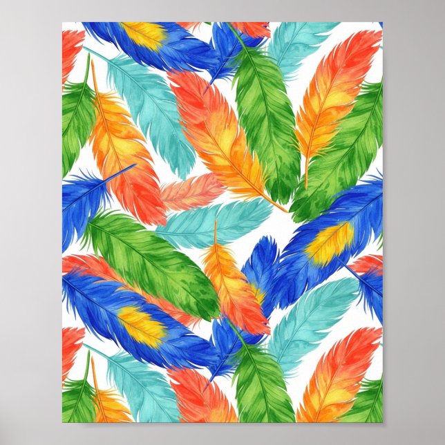 Colorful Feather Pattern — Watercolor Feather Poster (Vorne)