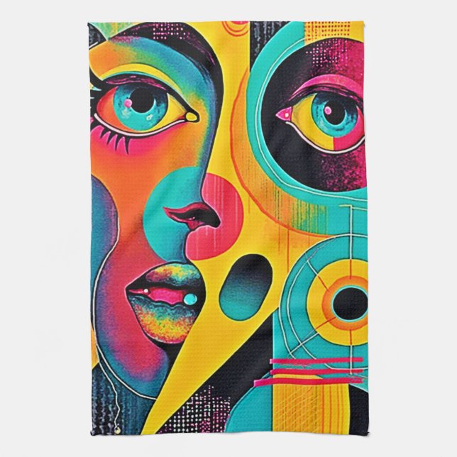 Colorful Feelings: Abstract Face Geschirrtuch (Vertikal)