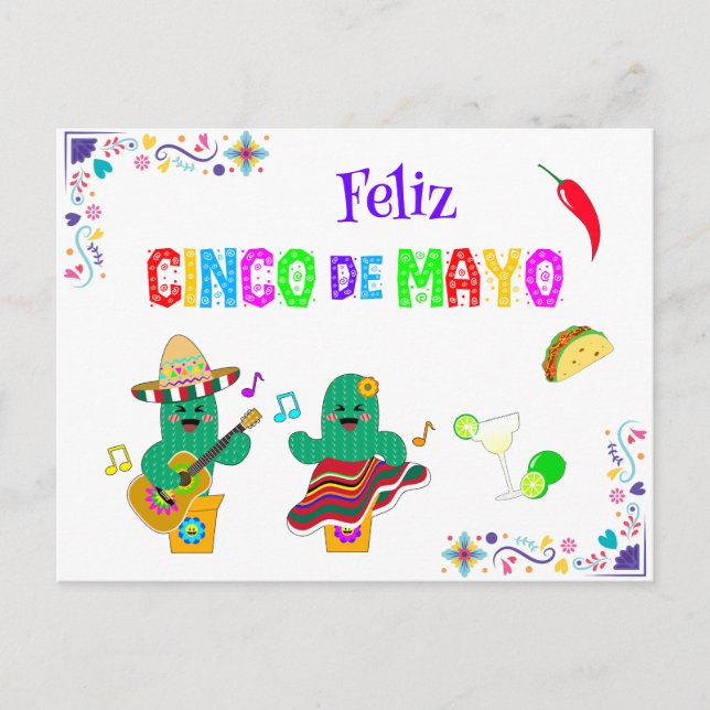Colorful Festival Cinco de Mayo 2025 Tanzkaktus Postkarte (Vorderseite)
