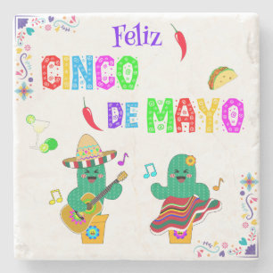 Colorful Festival Cinco de Mayo 2025 Tanzkaktus Steinuntersetzer