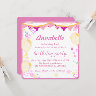 Colorful & Festive Pinkish Girl's Birthday Party Einladung