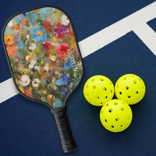 Colorful Field of Wildflowers Custom Name Pickleball Schläger (Von Creator hochgeladen)
