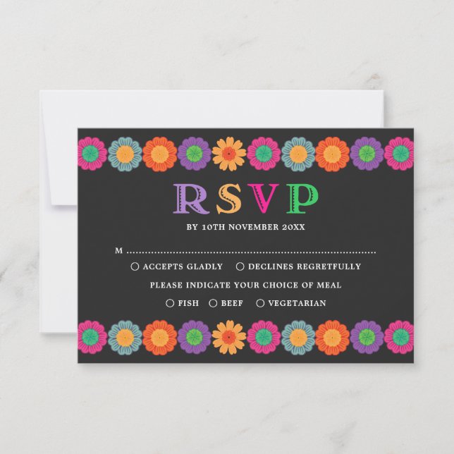 Colorful Fiesta mexikanische Blume Hochzeit RSVP Karte (Vorderseite)