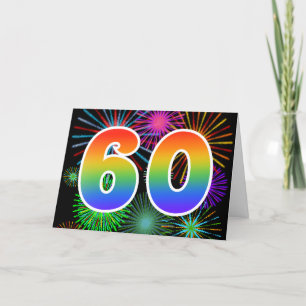 Colorful Fireworks + Rainbow Pattern "60" Event # Karte