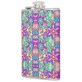Colorful flask with vibrant, symmetrical floral  flachmann