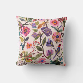 Colorful Floral & Bird Pattern Pillow Nature base Kissen