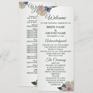 Colorful Floral Blue Butterfly Green Wedding  Programm