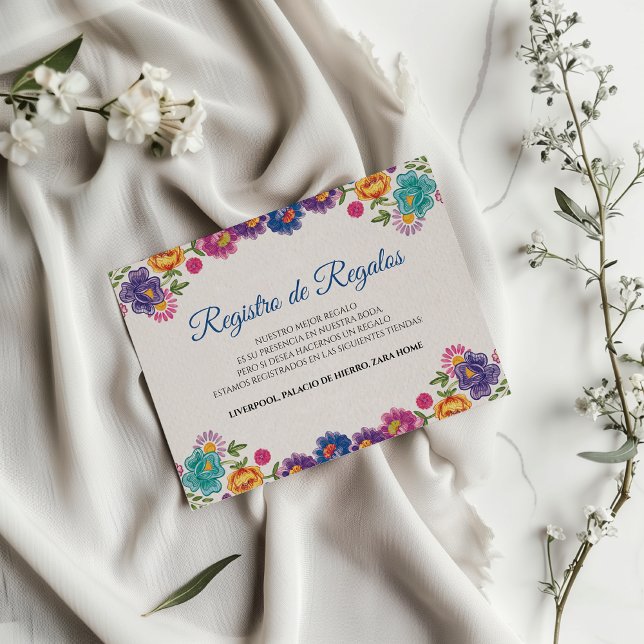 Colorful Floral Botanical Fiesta Spanish Wedding Begleitkarte (Colorful Floral Botanical Fiesta Spanish Wedding Enclosure Card)