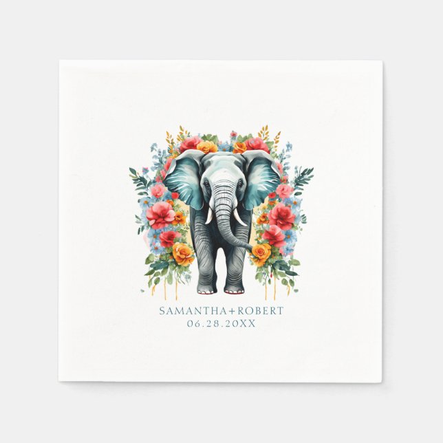 Colorful Floral Elephant Serviette (Vorderseite)