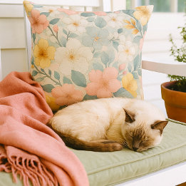 Colorful Floral on Light Gray  Kissen