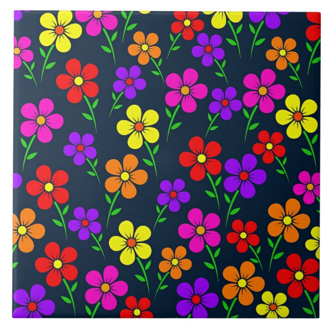 Colorful Floral Pattern Fliese (Vorderseite)