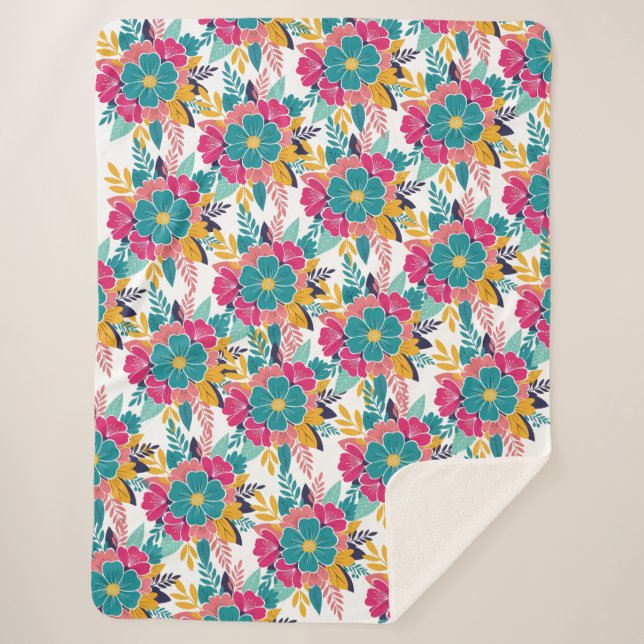Colorful Floral Pattern Large Cozy Blanket – Brigh Sherpadecke (Vorderseite)