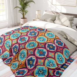 Colorful Flower Circles Bohemian Fleecedecke