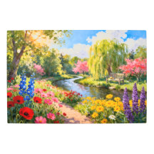 Colorful Flower Garden River Spring Landscape Art