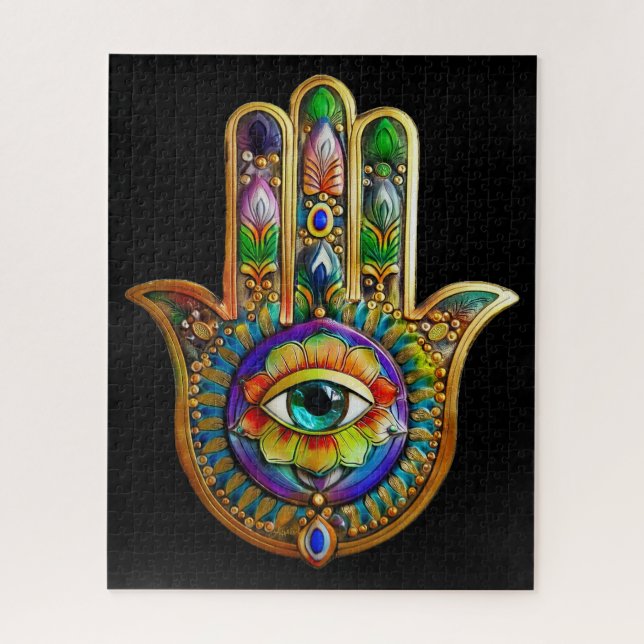 Colorful Flower Petals Turquoise Third Eye Hamsa (Vertikal)