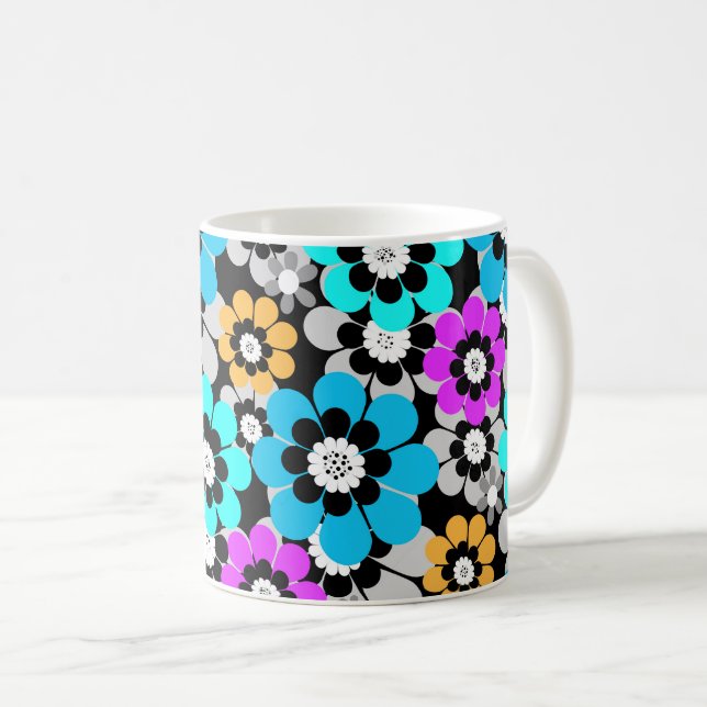 Colorful flowers daisies Blue Turquoise Purple  Kaffeetasse (VorderseiteRechts)