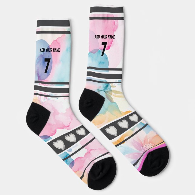 Colorful  Flowers - Name Number Socks Socken (Rechts)