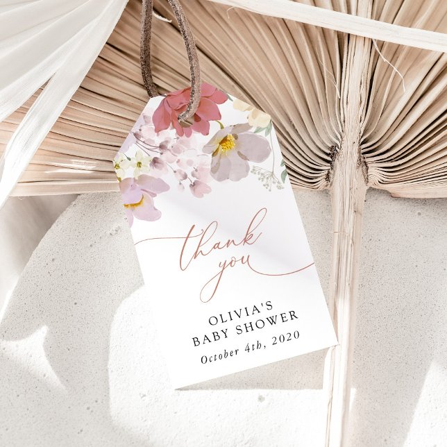 Colorful Flowers, Wildflowers, Boho, Baby Shower Geschenkanhänger (Von Creator hochgeladen)