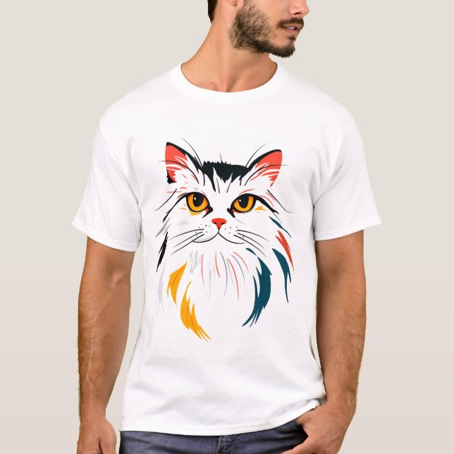 Colorful Flowing-Fur Cat T-Shirt (Vorderseite)