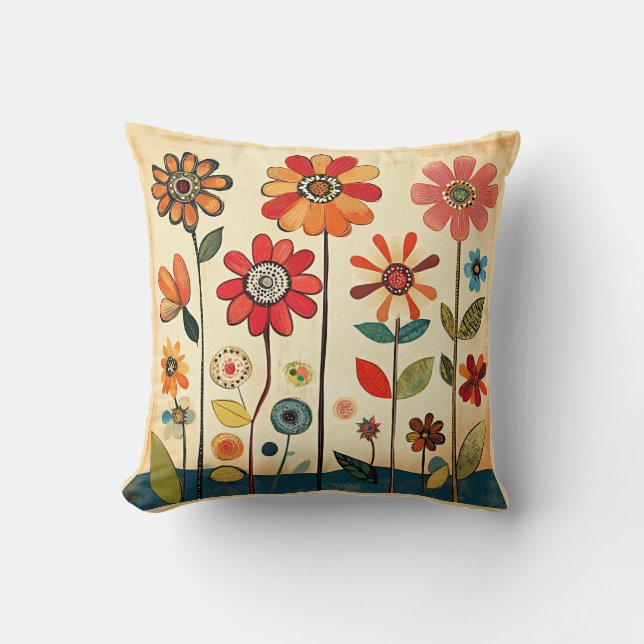 Colorful Folk Art Flowers Kissen (Vorderseite)