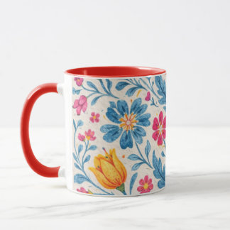Colorful Folk Floral Pattern with Butterfly Tasse