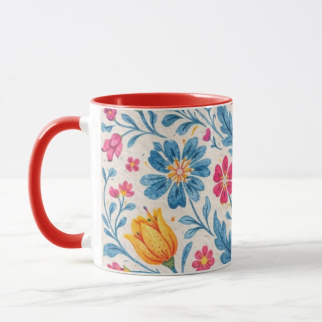 Colorful Folk Floral Pattern with Butterfly Tasse (Links)