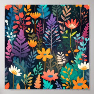 Colorful forest floral original digital painting poster