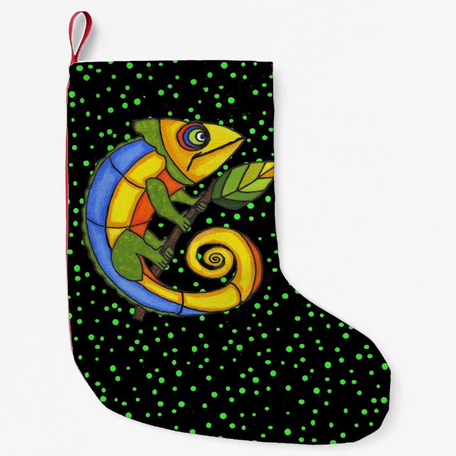 Colorful Fun Lizard Branch Dots Kleiner Weihnachtsstrumpf (Vorderseite)