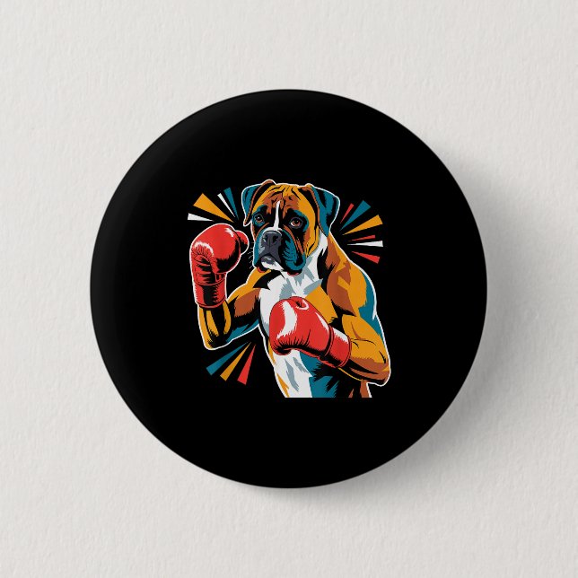 Colorful Funny Boxing Dog Lovers Kickboxing Boxer  Button (Vorderseite)