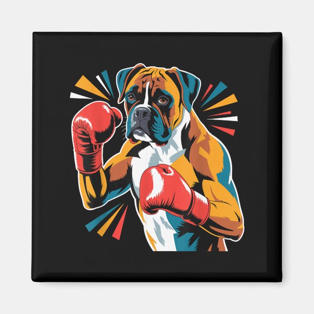 Colorful Funny Boxing Dog Lovers Kickboxing Boxer  Magnet (Vorne)
