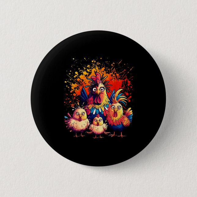 Colorful Funny Chicken Art  Button (Vorderseite)