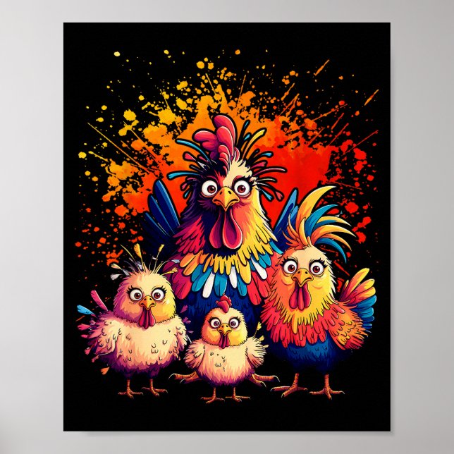 Colorful Funny Chicken Art  Poster (Vorne)