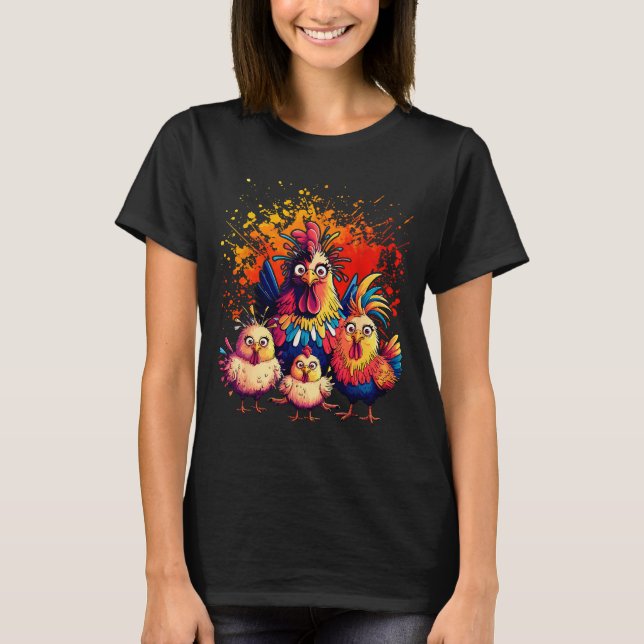 Colorful Funny Chicken Art  T-Shirt (Vorderseite)