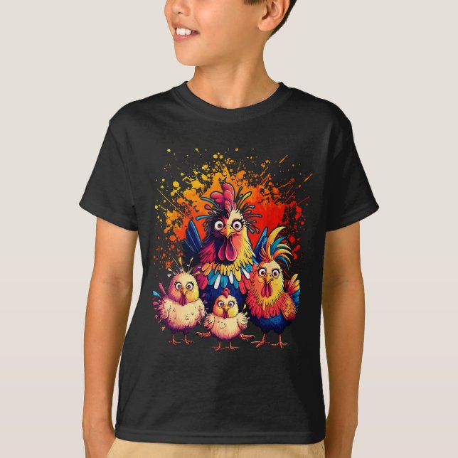 Colorful Funny Chicken Art  T-Shirt (Vorderseite)