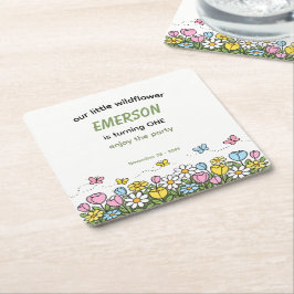 Colorful Funny Little Wildflower 1st Birthday  Rechteckiger Pappuntersetzer